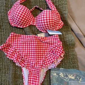 CUPSHE red gingham high waist bikini